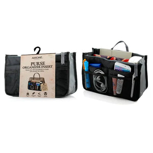 Black Travel Tote Handbag Purse Insert Cosmetic Organizer