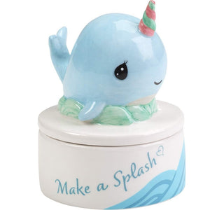 Precious Moments Make Waves Narwhal and Mermaid Ceramic Covered Box