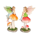 Colorful Fairy with Rainboots Sitting On Mushroom Figurine 6"