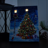 Glowing Christmas Tree with Star and Lamp Post Festive Evening  Lighted Canvas with Easel Back 8"x6"