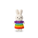 Miffy in Bright Rainbow Dress Crocheted Plush Stuffed Bunny 10"