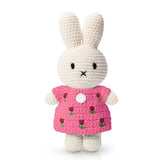 Miffy in Pink Dress with Red Tulip Flowers Crocheted Plush Stuffed Bunny 10"