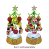 8" Light Up Glass Christmas Tree on Gold Base with 12 Ball and Snowman Ornaments
