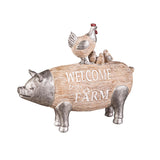 Welcome to the Farm Chicken Family Standing on Pig 9" Figurine