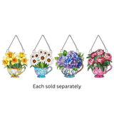 9" Garden Blooms Teacup Stained Glass Acrylic Hanging Suncatcher