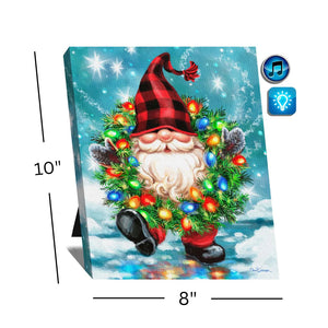 Holiday Gnome Lighted Musical Canvas with Easel Back 8"x10"
