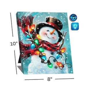 Holiday Snowman Lighted Musical Canvas with Easel Back 8"x10"