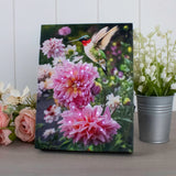 Hummingbird and Peony Lighted Canvas with Easel Back 8"x6"