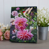 Hummingbird and Peony Lighted Canvas with Easel Back 8"x6"