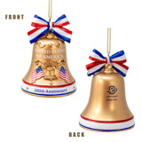 America 250th Anniversary Liberty Bell With Red, White & Blue Bow Ornament 3.5"