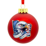 America 250th Red Ball 80mm Glass Ball Ornament with Eagle & Flag