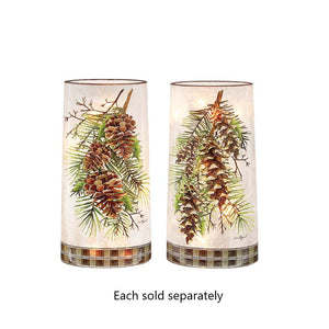 Country Pine Pre-Lit Glass Vase 10"