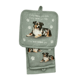 Australian Shepherd Dog Lover's Oven Mitt, Potholder, and Kitchen Towel Set, 100% Cotton