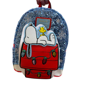 Hallmark Exclusive Peanuts Loungefly Snoopy Holiday & Snow Sequin Mini Backpack