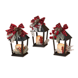 Battery Operated Christmas Lantern with Floral and LED Lighted Candle
