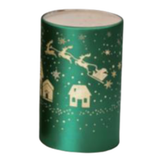 Battery Operated Lighted Green Glass Santa's Sleigh Ride Luminary 5.9"