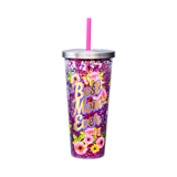 Best Mom Ever Floral Glitter Cup with Straw