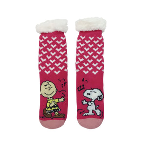 Snoopy and Charlie Brown Be My Valentine Sherpa Slipper Socks