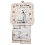 Bichon Frise Dog Lover's Oven Mitt, Potholder, and Kitchen Towel Set, 100% Cotton