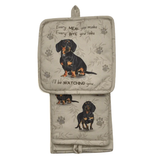 Black Dachshund Dog Lover's Oven Mitt, Potholder, and Kitchen Towel Set, 100% Cotton