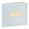 So Happy You're Here Blue and White Striped Guest Book