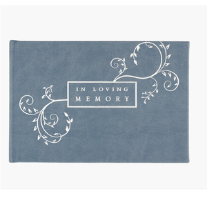 In Loving Memory Slate Blue Vegan Leather Cover Guest Book with Silver Foil Accent