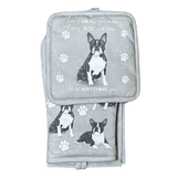 Boston Terrier Dog Lover's Oven Mitt, Potholder, and Kitchen Towel Set, 100% Cotton