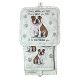 Bulldog Dog Lover's Oven Mitt, Potholder, and Kitchen Towel Set, 100% Cotton