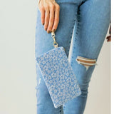 Blue Floral Wristlet Pouch Bag 8"x5"