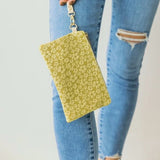 Mustard Yellow Floral Wristlet Pouch Bag 8"x5"