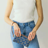 Blue Tied Rope Wristlet Pouch Bag 8"x5"