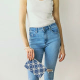 Blue Geometric Wristlet Pouch Bag 8"x5"