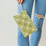 Green Geometric Wristlet Pouch Bag 8"x5"