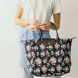 Black Floral Foldable Tote Bag 20.5"x14.5"x7"