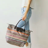 Boho Stripes Foldable Tote Bag 20.5"x14.5"x7"