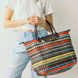 Brown Boho Foldable Tote Bag 20.5"x14.5"x7"