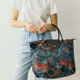 Black Tropical Paisley Foldable Tote Bag 20.5"x14.5"x7"