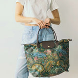 Green Tropical Paisely Foldable Tote Bag 20.5"x14.5"x7"