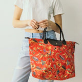 Red Floral Foldable Tote Bag 20.5"x14.5"x7"