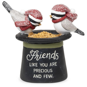 Christmas Friends Like You Are Precious and Few Birds with Santa Hat Perched on Black Top Hat Mini Figurine
