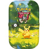 A Pokémon Trading Card Game card deck box featuring a colorful illustrated forest scene with Pikachu in the foreground, a flying insect-like Pokémon, and the Pokémon Trading Card Game logo at the top.