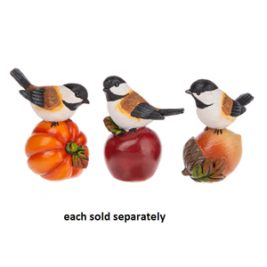Autumn Fall Harvest Bird on Pumpkin, Apple, Acorn Mini Figurine