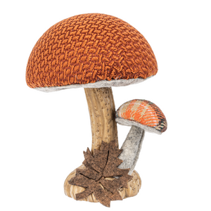 Autumn Mushroom with Fall Leaf Figurine