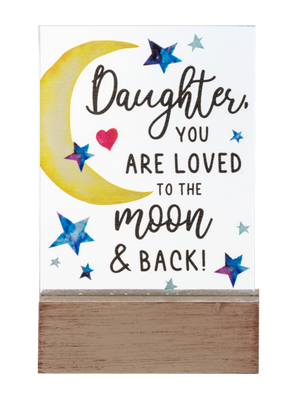 Daughter, You Are Loved to the Moon & Back Glass Block