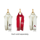 Embroidered Scarf with Snowman, Snowflake or Cardinal