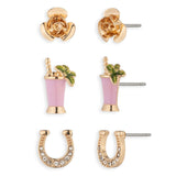 Kentucky Roses Enamel, Crystal and Gold Metal Stud Earrings