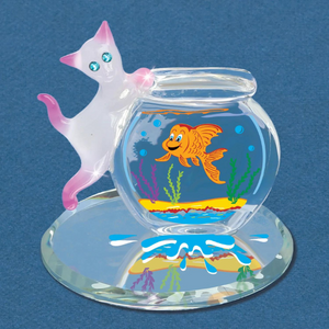Glass Baron Fishbowl Kitty Glass Figurine
