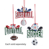Football, Baseball, or Soccer Word and Jersey Ornament with Dangle Ball 3"