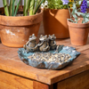 10.23" Patina Painted Bird Bath With Frog Family