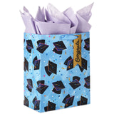 Hallmark 13" Mortarboards on Blue Large Graduation Gift Bag With Tissue Paper